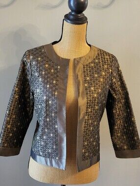 Peter NYGard Silk Metallic Bronze Open Jacket Xsmall